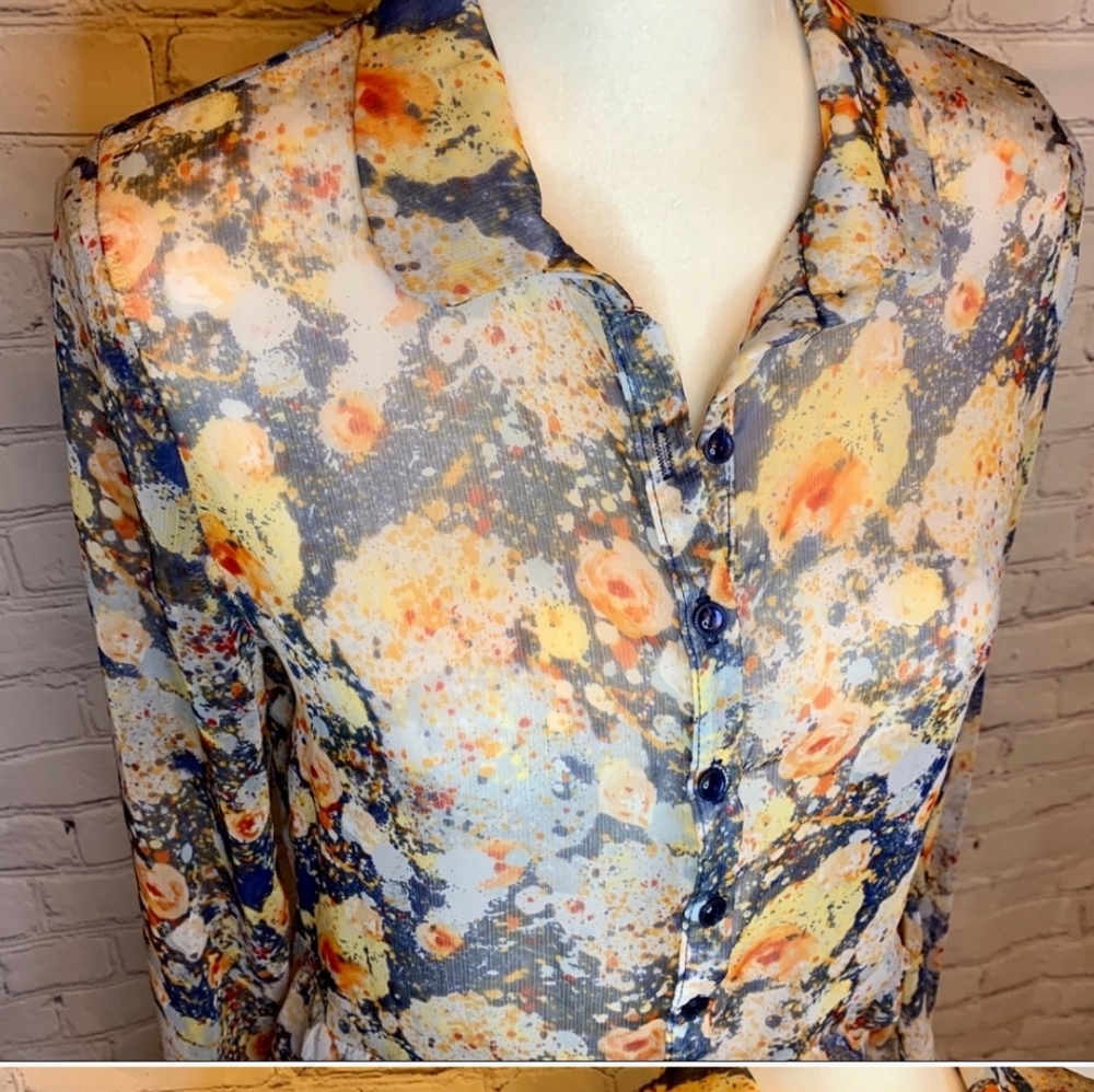 LILY WHITE Sheer floral splatter peplum top